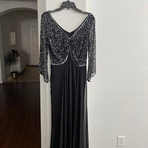 J Kara Women's 3/4 Sleeve V-Neck Beaded Top Long Gown